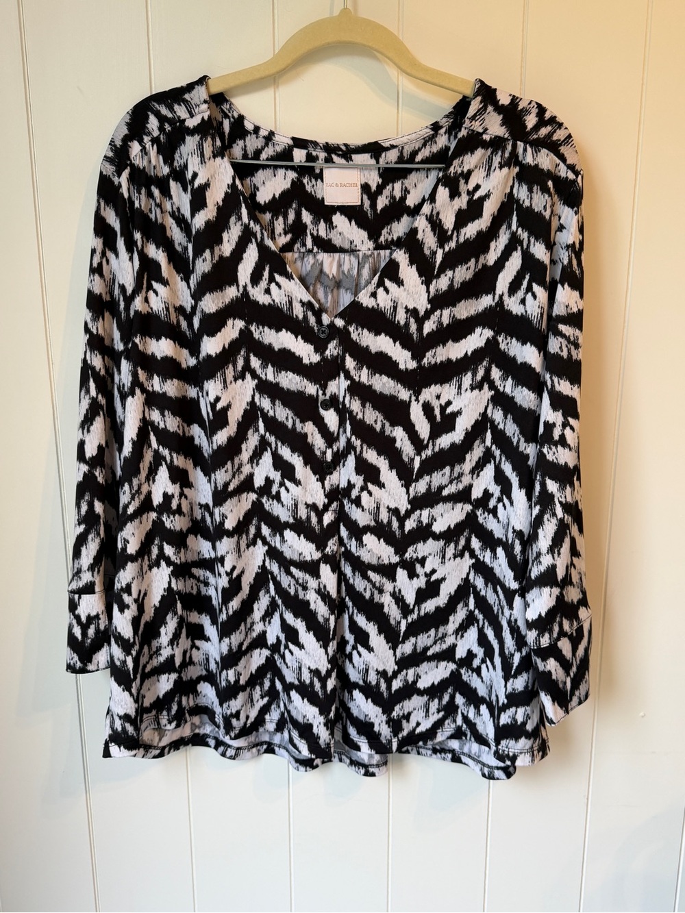 Zac & Rachel blouse is a black and white abstract print Blouse